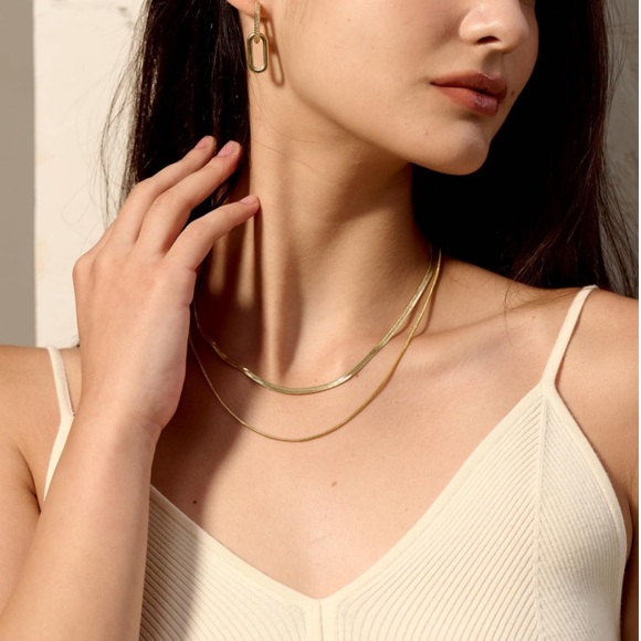 14K Gold Plated Snake Chain and Herringbone Necklaces - Picture 2 of 5